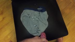 Hairy Cock Cums Three Times on Old Underwear