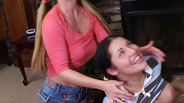 Denice K and Emma Cummings Share Steven Hard's Cock Like a Lollipop