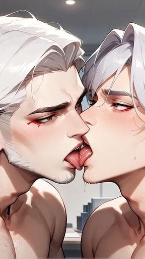 The Sexy, White-haired Guy Drenches the Cubicle with Cum, Turning It Into a Sequence of Muscular, Crazy Orgies!