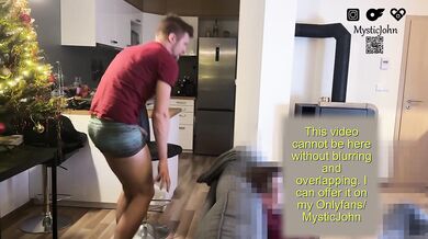 I discreetly jerked off behind his back by the Christmas tree and then offered my cum