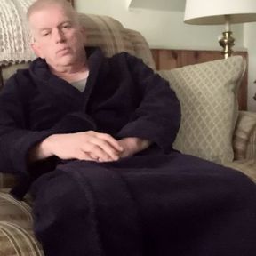 Daddy in robe stripping down to tnt socks and masturbating