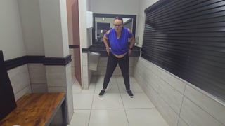 Taking off my pants and pissing on the floor of a public restroom