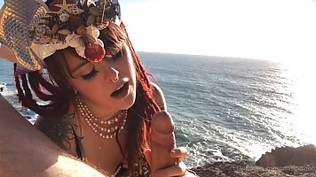 Cosplay babe Olivia Jarden sucks dick on the seaside