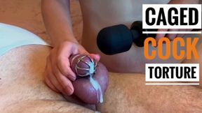 Caged Slave Gets Ruined Orgasm In Chastity
