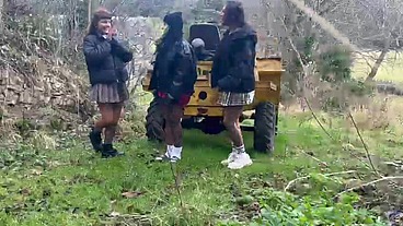 THREE BESTIES PEEING BEHIND THE DUMP TRUCK!!