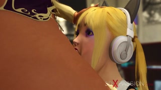 A cute gamer girl gets her ass fucked hard by a sexy dickgirl in the gaming bedroom