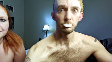 Redhead couple plays truth or dare in steamy behind-the-scenes bedroom session