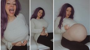 Vore in wool sweater , big belly suprise