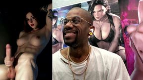 muscular big breast transgender girl cumming a hard nut all over her tasty body, ai generated