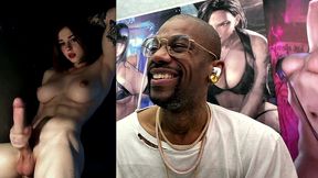 muscular big breast transgender girl cumming a hard nut all over her tasty body, ai generated
