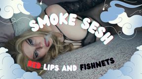 Red lips, black nails and fishnets smoke sesh 720p