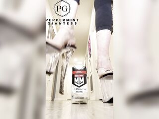 6'7" / 200 cm Tall Amazon Giantess Female-dominator Crushes her Protein Gulp with her Size 16 Massive Feet in 8 inch Heels