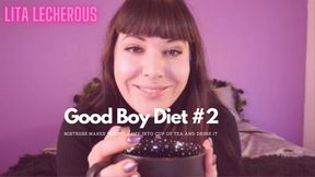 Good Boy Diet #2 Tea Time CEI Challenge featuring Cum Eating Instruction, JOI, Femdom POV, Verbal Humiliation with Lita Lecherous - MP4 HD