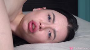 Dirty Skinny Brunette, Martina, Gaps Her Tiny Pussy with a Giant Dildo