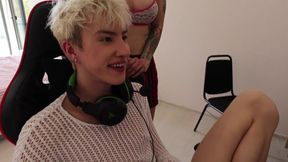 Femboy Lubricated His Hot Busty Stepsister's Pussy With Stepdad's cum