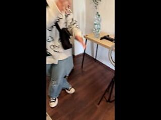 Sexy and beautiful petite brunette cheerleader and her BFF try to get as much as precum and cum from an older guy by balls massaging and dice throwing challenge with dick stroking and tease