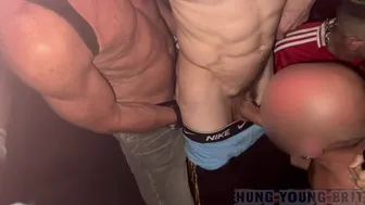 19yo Twink Bareback Gangbanged in Dark Club by Big Cock Strangers