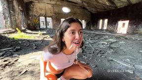 Slutty girl gets her rump fucked at old factory