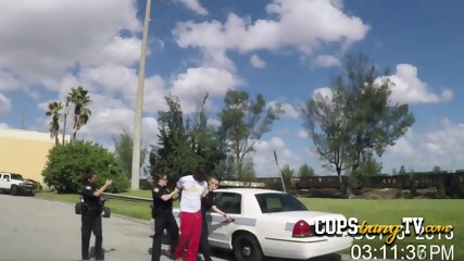 Black biker got arrested and the he fucked with two horny MILFs at home.