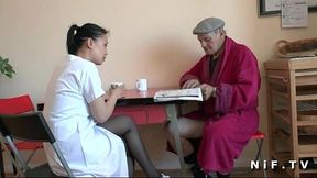 French old man Papy Voyeur doing a young asian nurse