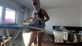 Amateur wife does housework naked  Brunette with hairy pussy, big ass