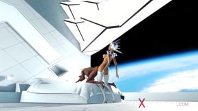 Android Futanari Destroys Ebony on Spaceship with Giant Cock