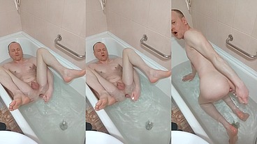 LanaTuls - Russian Faggot Slut and Whore. ManCunt Anal Masturbation and Fucking with Glass Dildo in Bathtube