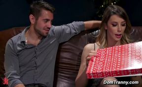 TS face fucked in hogtie suspension