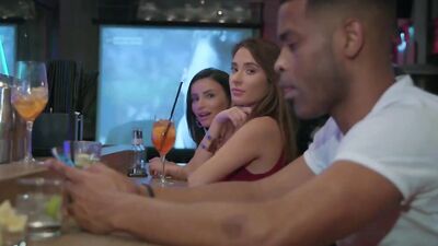 Two gorgeous white babes with perfect bodies share a big black dick