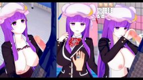 Patchouli Knowledge Rubs Her Huge Tits for Ecstatic Blow Job & Handjob Feat. Touhou 3D Hentai