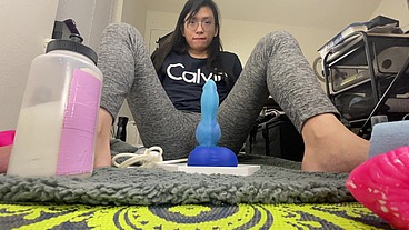 Big blue wolf dildo creampies trans Lilia Lust's bussy!