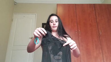 Chubby Brunette Chokes On Small Tits In See Through Micro Thong