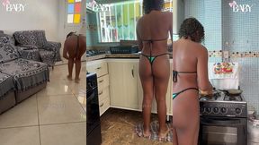 novinha provoca tio limpando a casa com biquini micro