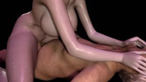 3D Huge Boobs Anime Slut Naked Her Oiled Body Sitting on the Big Dick