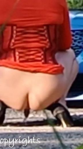 Outdoor Exhibition Pissing and I Jerk off Untill Anal Orgasm by the Road on Car Hood