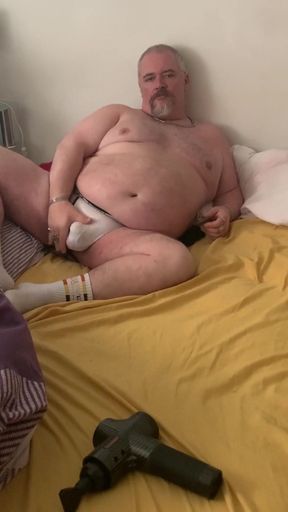 Fat Stepdaddy Wanks with Massage Toy