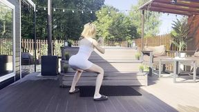 Short dress outdoor yoga session