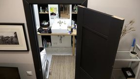 Gorgeous teen with a beautiful braid puts on sexy lingerie in the bathroom