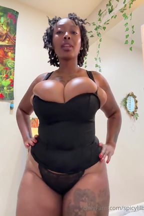 Ebony Babe Dancing Showing Her Big Boobs and Nice Hairy Pussy