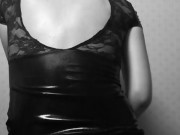 Crossdresser riding a BLACK dildo (B/W edition)
