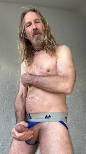 Longhairdude Wanks in Blue Jockstrap