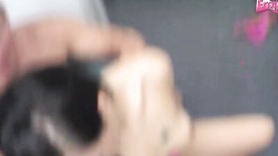 Horny German brunette slut has a threesome with 2 guys