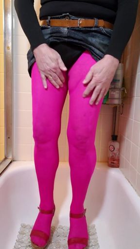 Spectacular moment from &quot;Cd piss my pink nylon pantyhose and miniskirt.&quot;