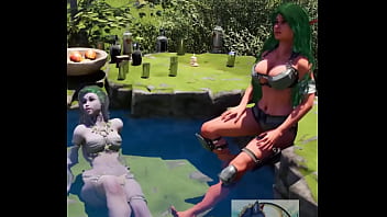 Elf girl and Dryad chill in the pond. Wild Sin