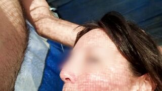 Passionate fellatio on the beach - Complete stranger with long boobs blows my 9 inch penis