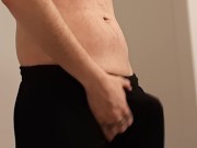 Hot tattooed guy jerking his young cock off in the shower to MILF porn
