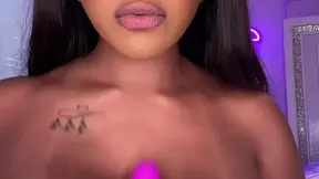 Naughty ebony masturbates and begs for cum