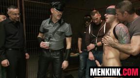 Horny strangers want a piece of Drake Jaden in a wild BDSM gangbang