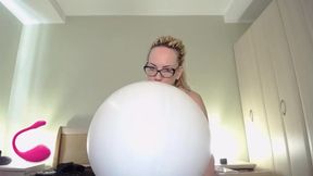 BIG white ballon blow and pop with ass (topless)