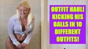 BALLBUSTING outfit try on! I kick his nuts in 10 different sexy outfits!